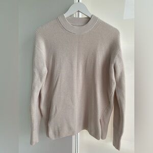 Lululemon Wool Blend Ribbed Cree Neck Sweater Creamy Grey Size 4